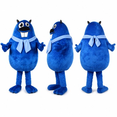 Monster Mascot Costume in Blue with White Bow Tie Adult