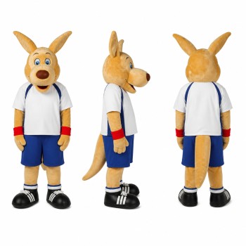 Kangaroo Athlete Mascot Costume in Tan with White Shirt Adult