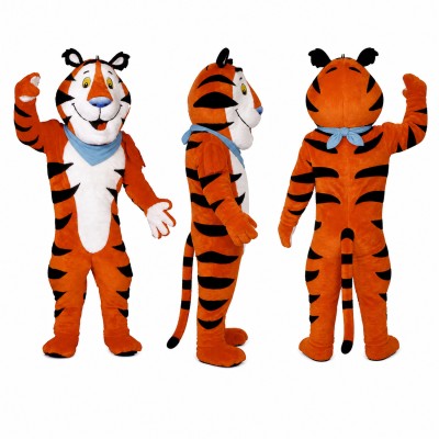 Tiger Mascot Costume in Orange with Blue Varsity Jacket Adult
