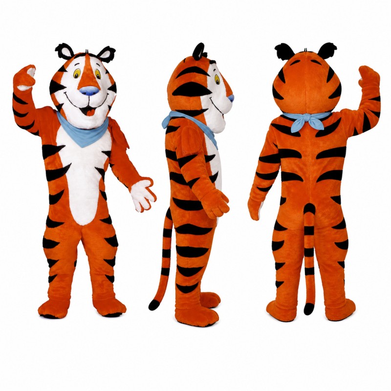 Tiger Mascot Costume in Orange with Blue Varsity Jacket Adult