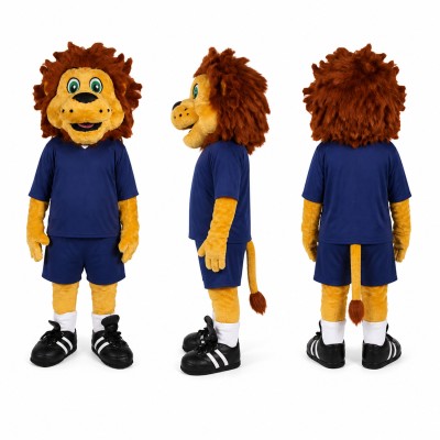 Lion Athlete Mascot Costume in Brown with Navy Uniform Adult