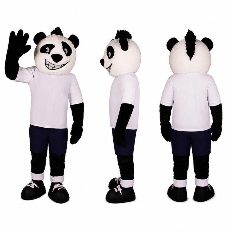 Panda Athlete Mascot Costume in Black and White Adult