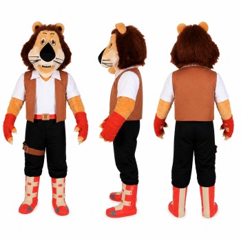 Lion Mascot Costume in Brown with Suspenders Adult