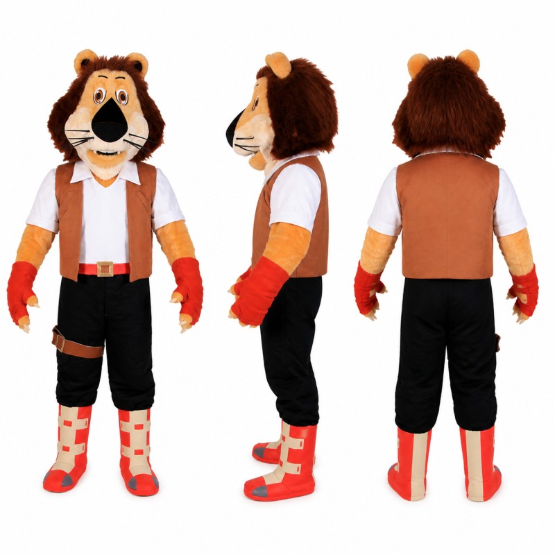 Lion Mascot Costume in Brown with Suspenders Adult