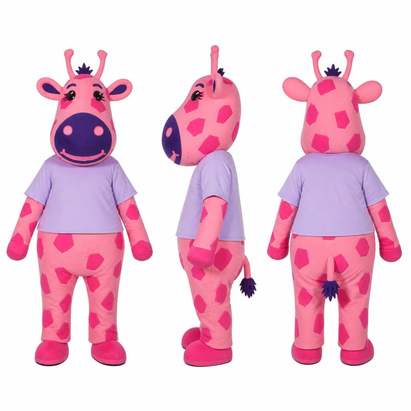 Cow Mascot Costume in Pink with Lavender Shirt Adult