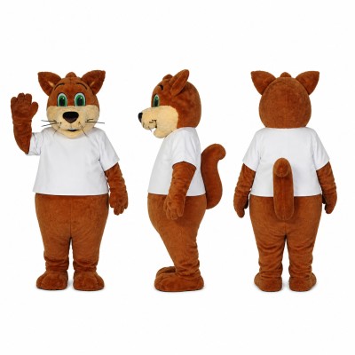 Cat Mascot Costume in Orange with White Shirt Adult