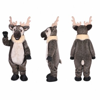 Reindeer Mascot Costume in Gray with Red Nose Adult