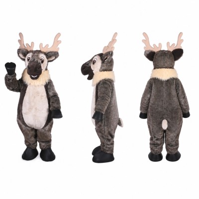 Reindeer Mascot Costume in Gray with Red Nose Adult