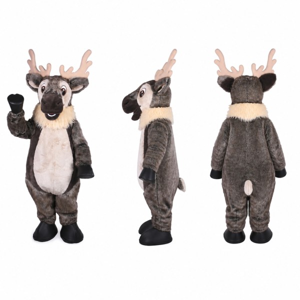 Reindeer Mascot Costume in Gray with Red Nose Adult