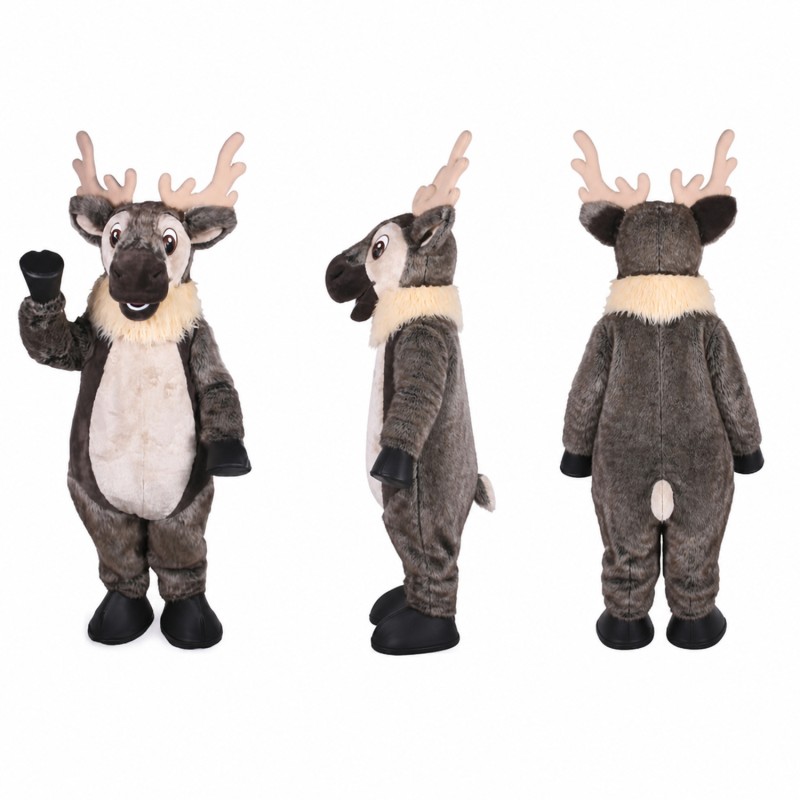 Reindeer Mascot Costume in Gray with Red Nose Adult