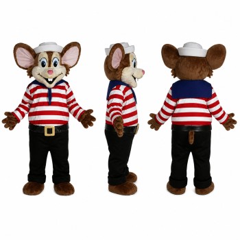 Sailor Mouse Mascot Costume in Brown with Red Striped Shirt Adult