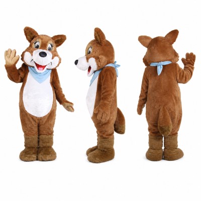 Happy Wolf Mascot Costume in Brown with White Belly Adult