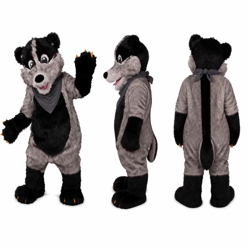 Wolf Mascot Costume in Gray and Black Adult