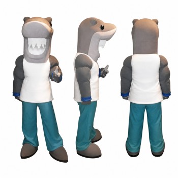 Shark Mascot Costume in Gray with Teal Pants Adult