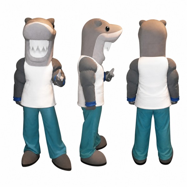Shark Mascot Costume in Gray with Teal Pants Adult
