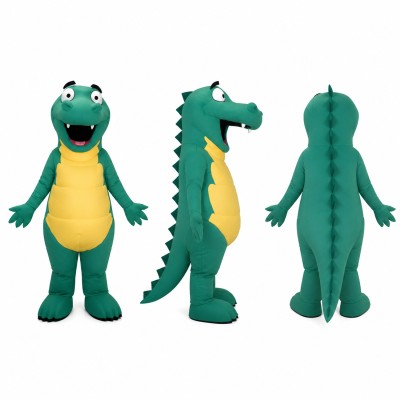 Dinosaur Mascot Costume in Green with Yellow Belly Adult