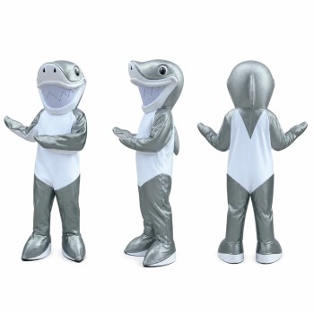 Shark Mascot Costume in Silver and White Adult