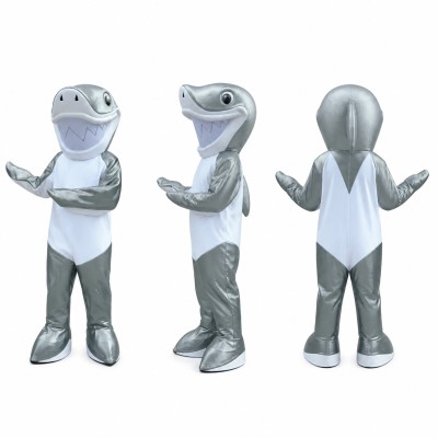 Shark Mascot Costume in Silver and White Adult
