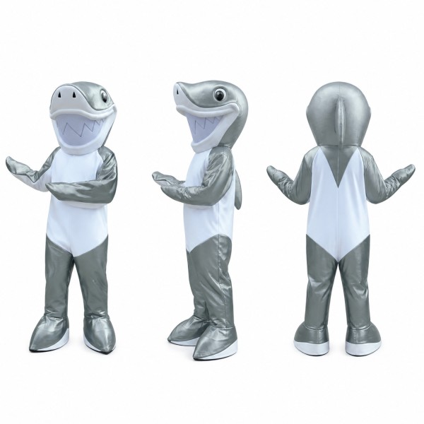 Shark Mascot Costume in Silver and White Adult