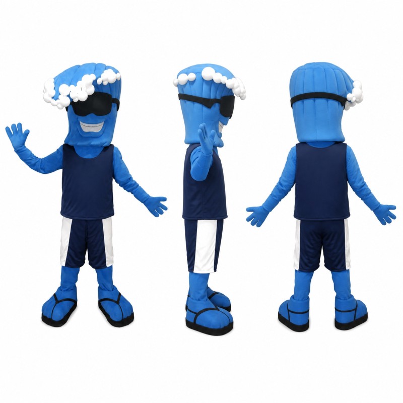 Water Character Mascot Costume in Blue with Swim Goggles Adult