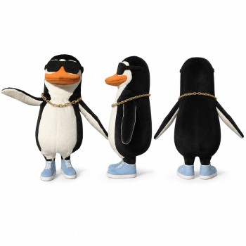 Penguin Mascot Costume in Black and White with Sunglasses Adult