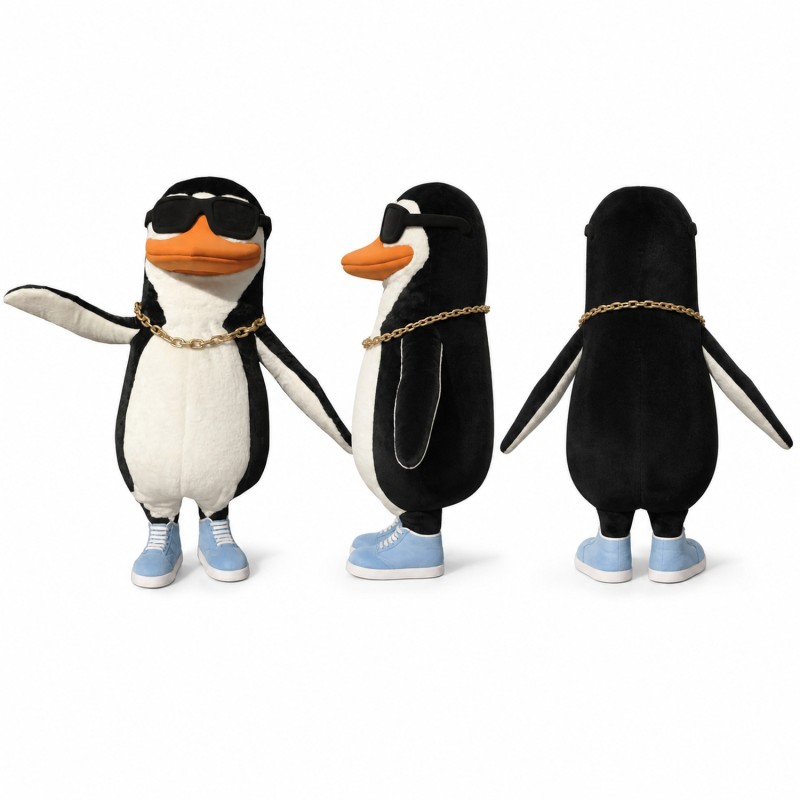 Penguin Mascot Costume in Black and White with Sunglasses Adult
