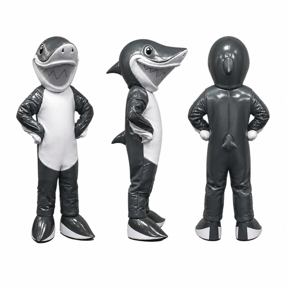 Shark Mascot Costume in Gray with White Belly Adult