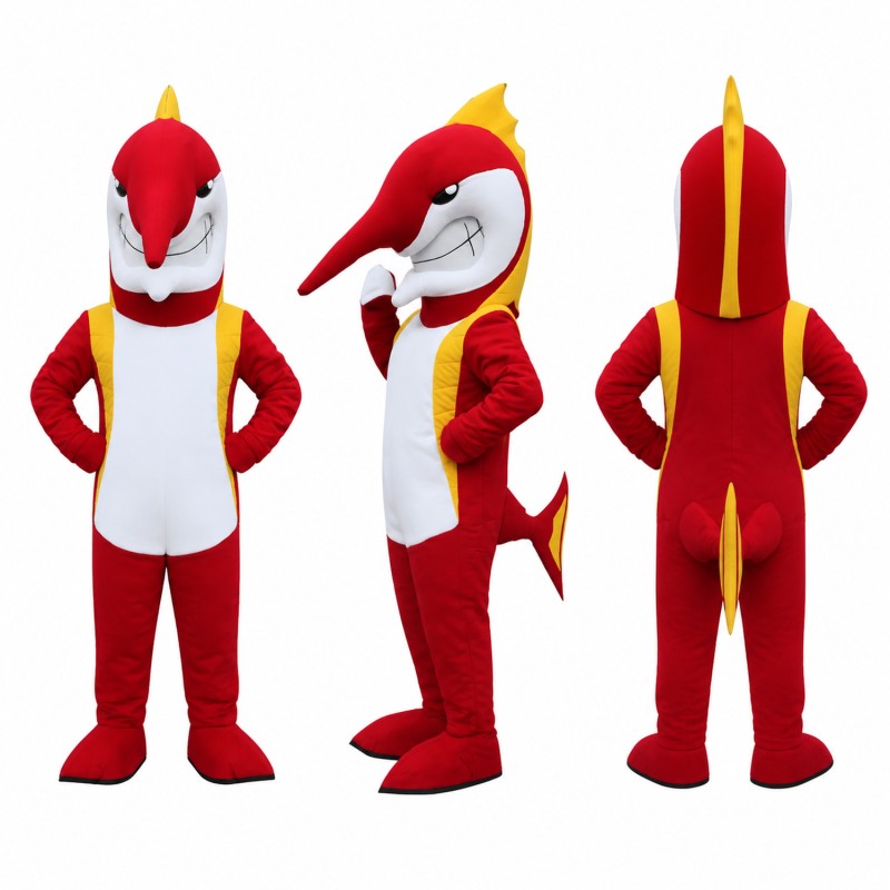 Marlin Fish Mascot Costume in Red with White Belly Adult