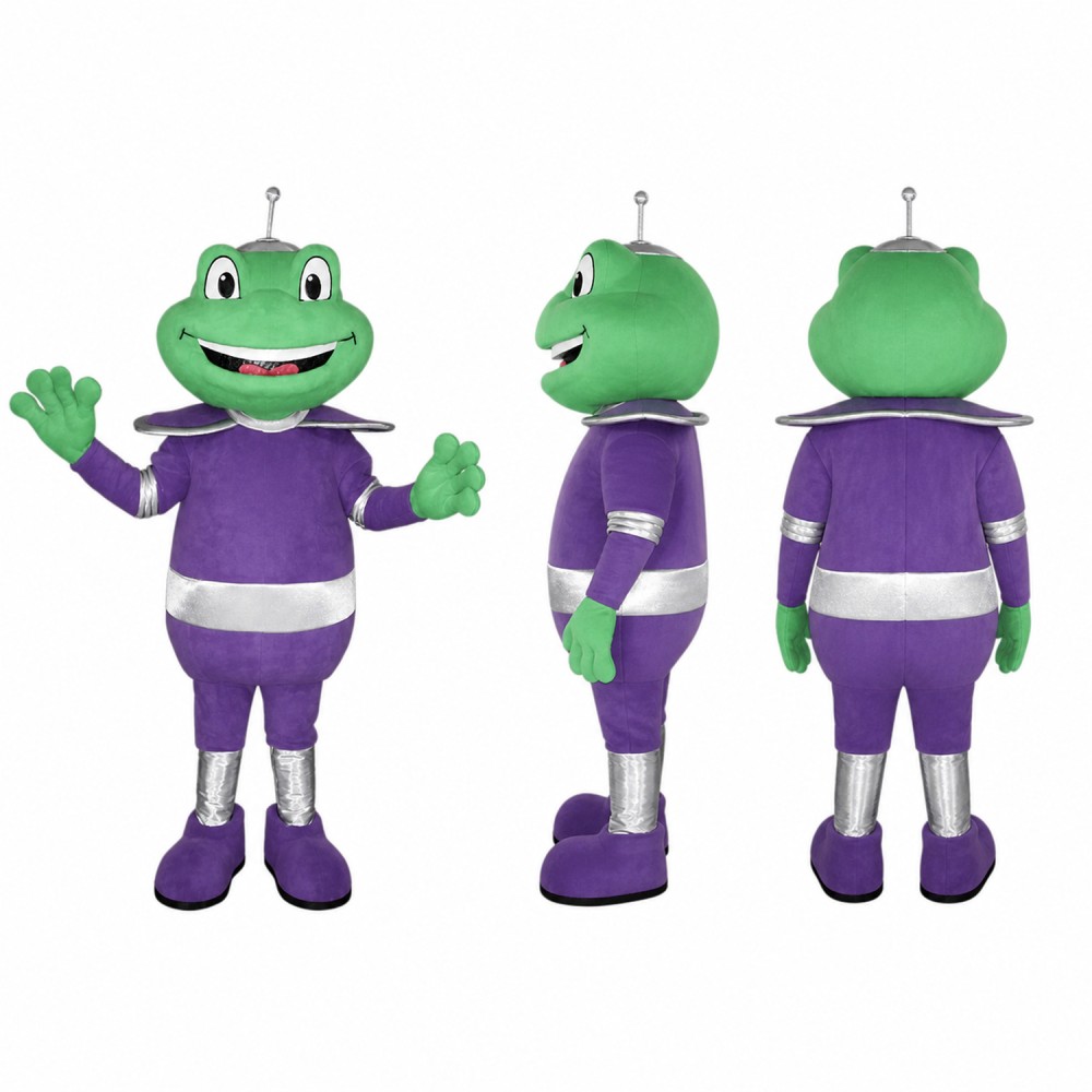 Frog Mascot Costume in Green with Purple Striped Outfit Adult Frog Mascot Costume in Green with Purple Striped Outfit Adult
