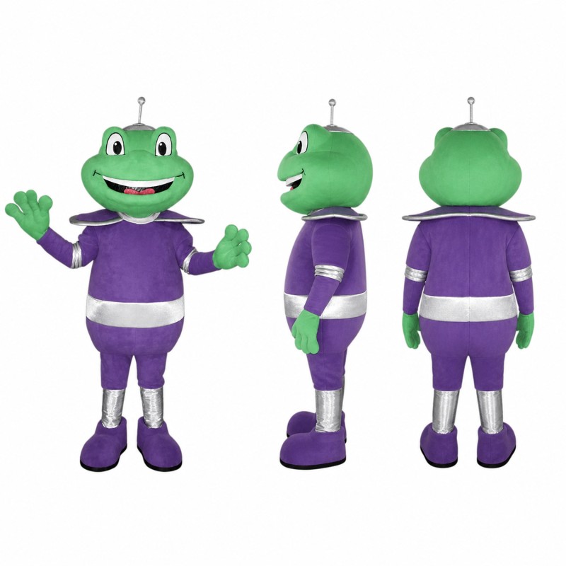 Frog Mascot Costume in Green with Purple Striped Outfit Adult