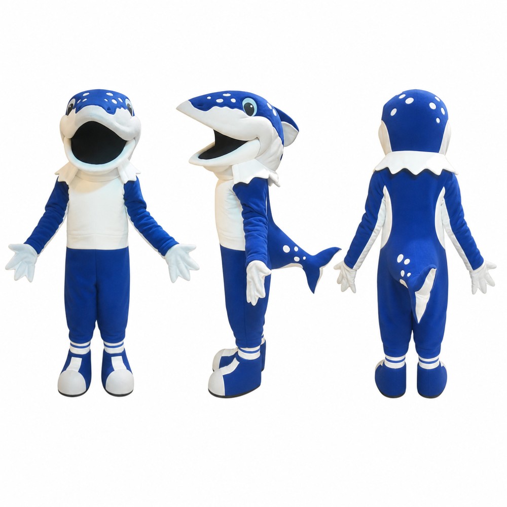 Blue Whale Mascot Costume in White and Blue Adult Blue Whale Mascot Costume in White and Blue Adult