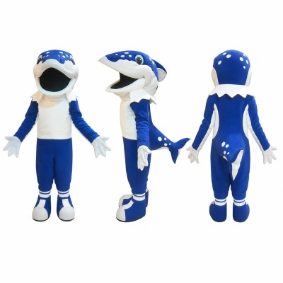 Blue Whale Mascot Costume in White and Blue Adult