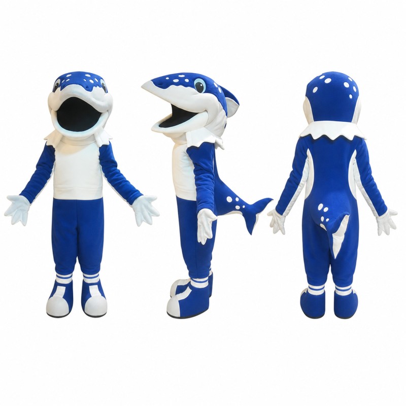 Blue Whale Mascot Costume in White and Blue Adult