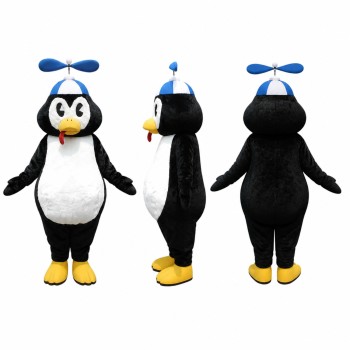 Penguin Mascot Costume in Black and White with Propeller Hat Adult
