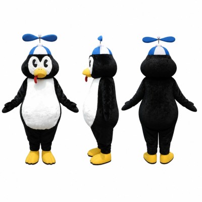 Penguin Mascot Costume in Black and White with Propeller Hat Adult
