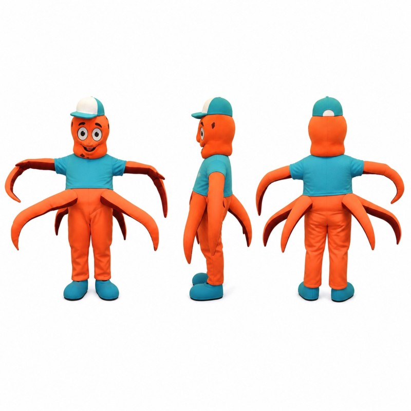 Octopus Mascot Costume in Orange with Teal Head Adult