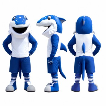 Shark Athlete Mascot Costume in Blue and White Adult