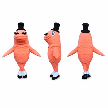 Shrimp Mascot Costume in Orange with Black Top Hat Adult