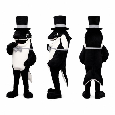 Orcinus Orca Whale Gentleman Mascot Costume in Black with Top Hat Adult