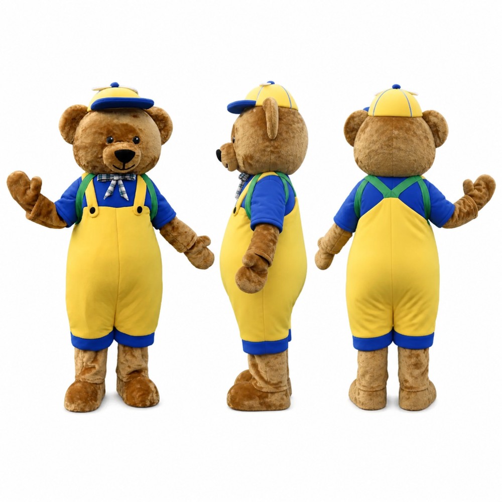 Bear Mascot Costume in Brown with Yellow Overalls Adult Bear Mascot Costume in Brown with Yellow Overalls Adult