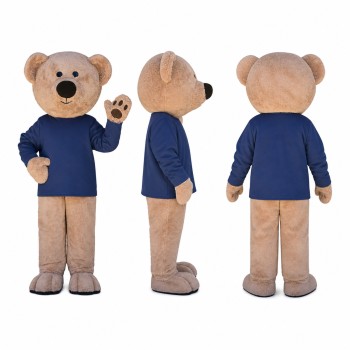 Bear Mascot Costume in Tan with Navy Shirt Adult