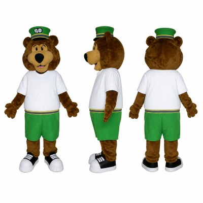 Bear Mascot Costume in Brown with Green Shorts Adult