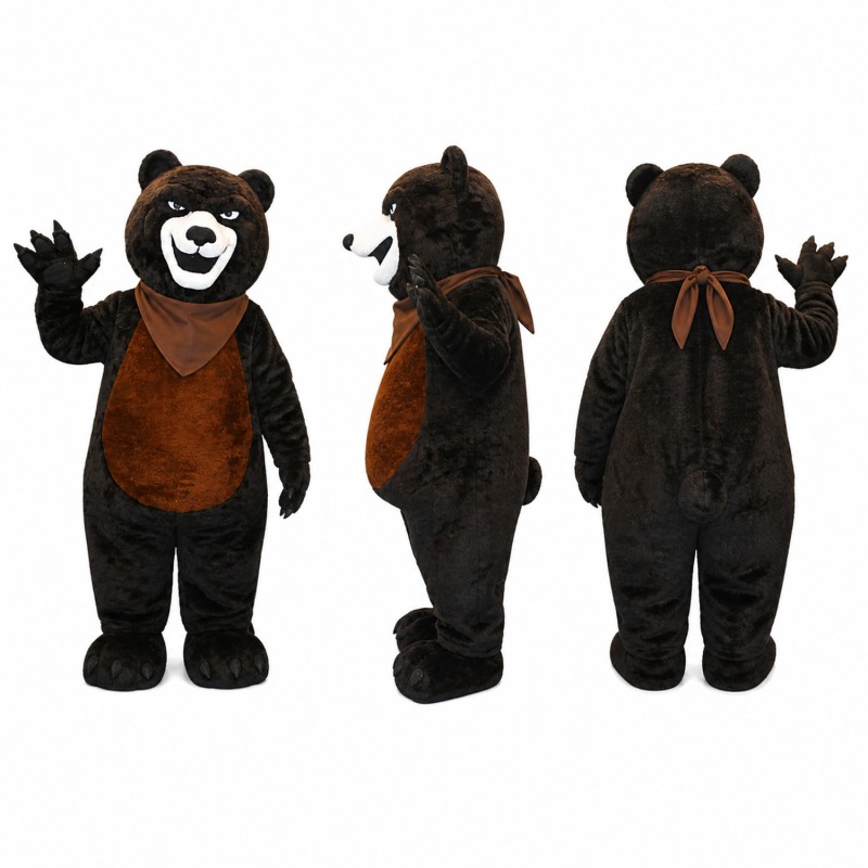 Black Bear Mascot Costume with Brown Belly Adult