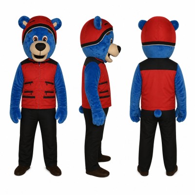 Bear Mascot Costume in Blue with Red Vest Adult