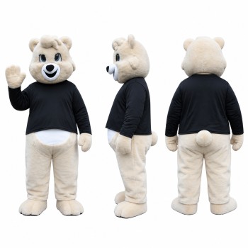 Polar Bear Mascot Costume in White with Black Shirt Adult