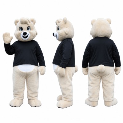 Polar Bear Mascot Costume in White with Black Shirt Adult
