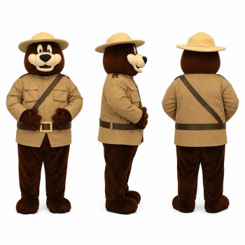Bear Ranger Mascot Costume in Brown with Tan Uniform Adult