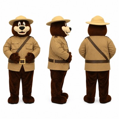 Bear Ranger Mascot Costume in Brown with Tan Uniform Adult