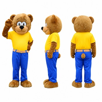 Bear Mascot Costume in Brown with Yellow Polo Shirt Adult