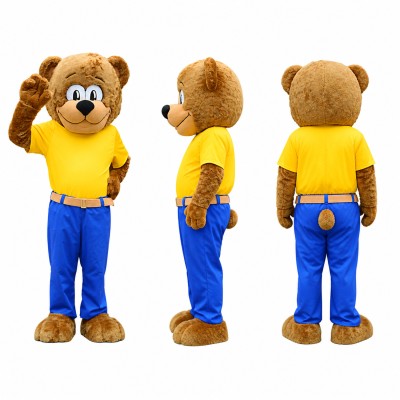 Bear Mascot Costume in Brown with Yellow Polo Shirt Adult